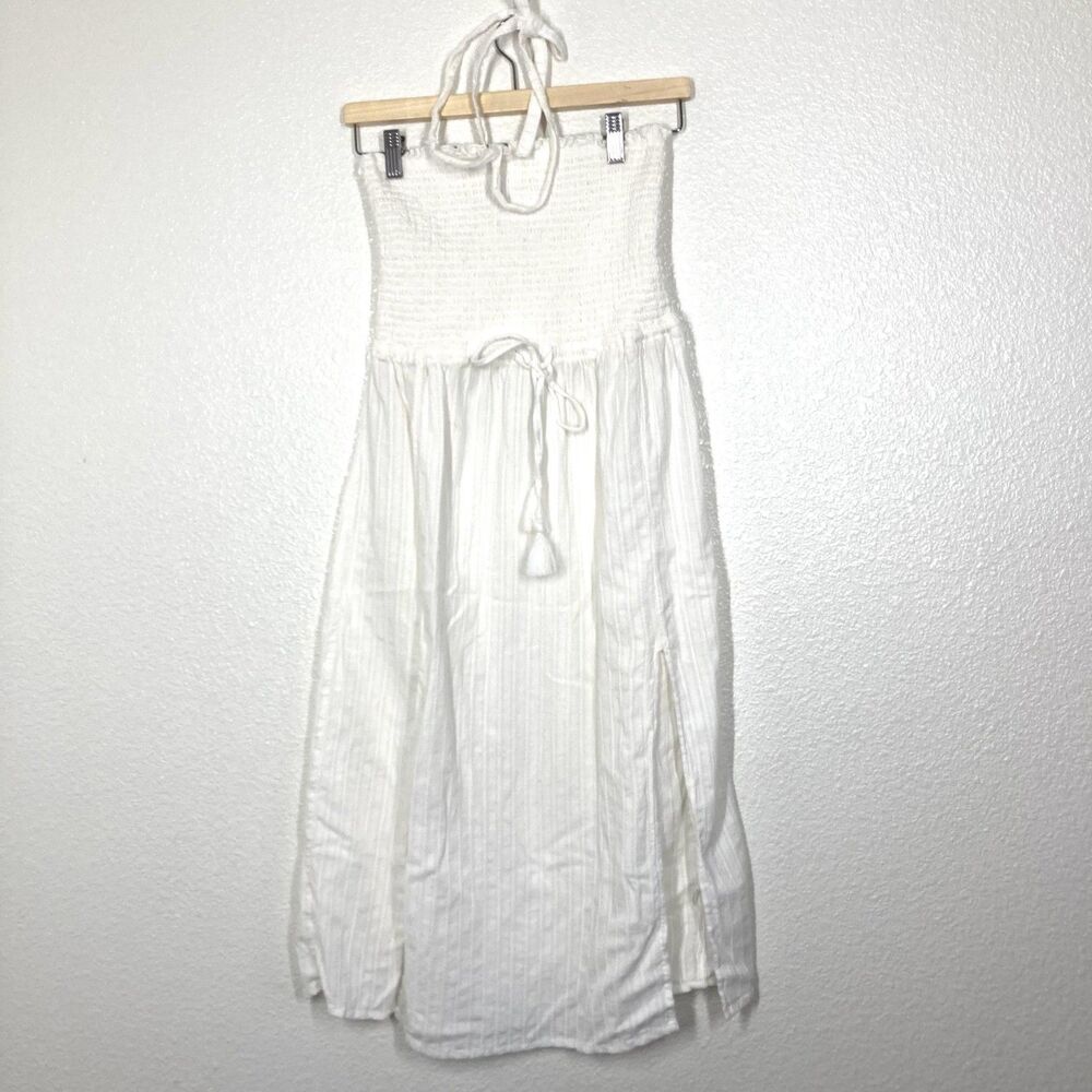 Beach Dress M&S Collection Sun Dress 12 White Halter Maxi Smocked Bodice Tassel